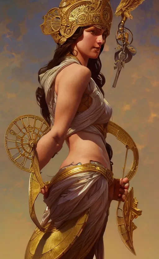 Image similar to ! dream the goddess athena, greek mythology, intricate, upper body, highly detailed, digital painting, artstation, concept art, sharp focus, cinematic lighting, illustration, art by artgerm and greg rutkowski, alphonse mucha, cgsociety