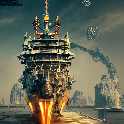 Image similar to A clockwork battleship, intricate artwork by Tooth Wu and wlop and beeple, octane render, hyper realism, 8k