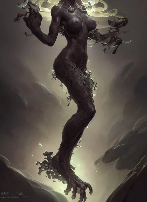 Image similar to a cute shadow elemental, with fingers, fantasy, intricate, elegant, highly detailed, digital painting, artstation, concept art, wallpaper, smooth, sharp focus, illustration, art by artgerm and greg rutkowski and alphonse mucha