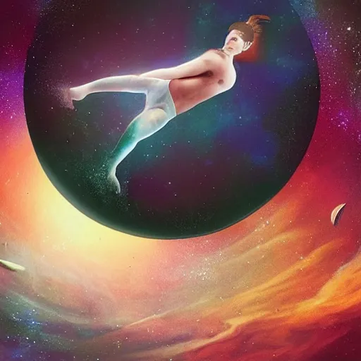 Image similar to A person floating through space in a lucid dream by Hardy, David A.
