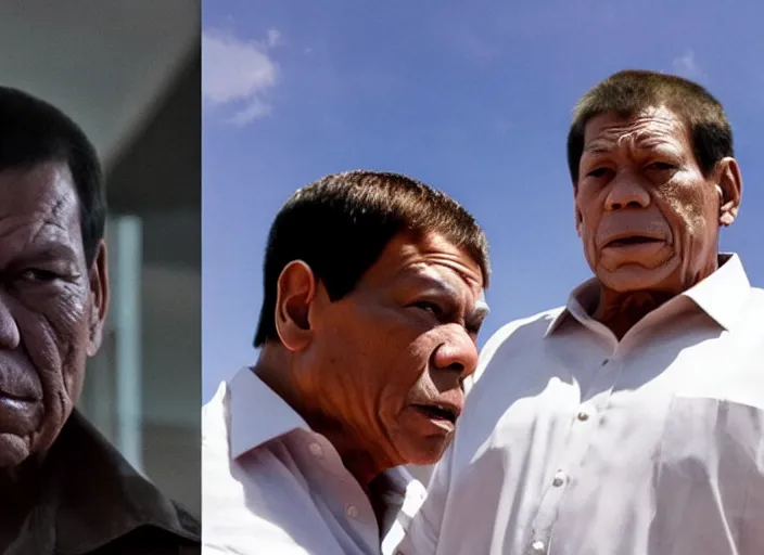 Image similar to rodrigo duterte staring down thanos, real life photograph, award winning photograph, 4 k