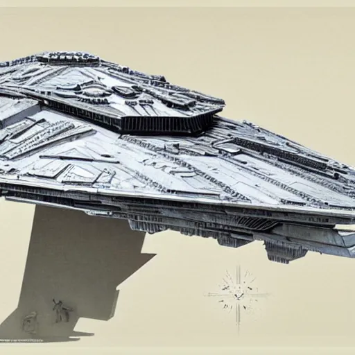 Image similar to design only, white background, symmetry, imperial star destroyer, by jean - baptiste monge