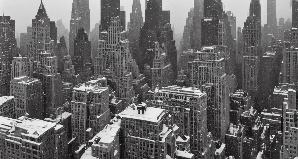 Image similar to image of new york in the winter, black and white photograph by andre kertesz