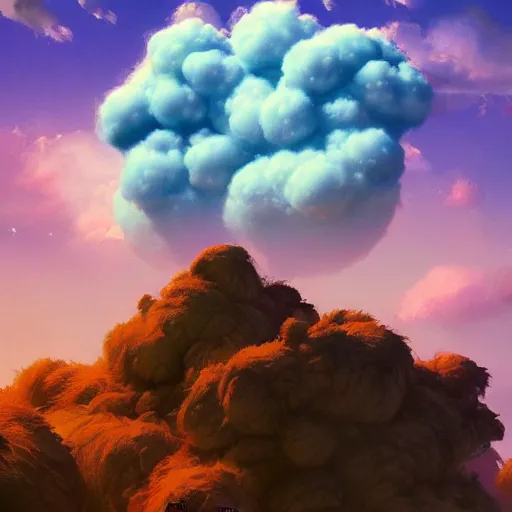 Prompt: puma puffy clouds, james jean style, vfx art, unreal engine render, claymation style, colourful, volumetric light, digital painting, digital illustration, dramatic light,