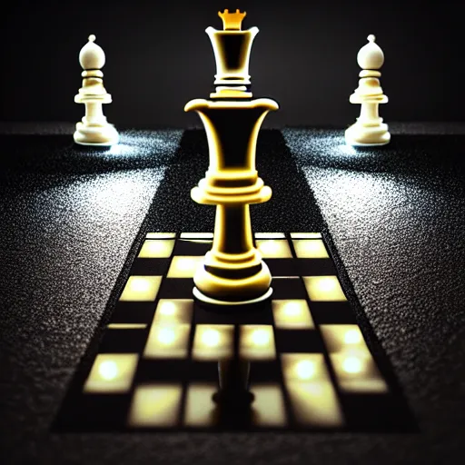 Image similar to vintage instamatic photo of a queen chess piece made of led lights, Puddles, Isometric 3D Fantasy, smooth 3D Illustration, Cinematic Matte Painting, soft render, volumetric lighting ,