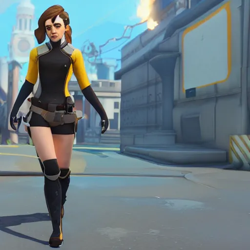 Image similar to full body Emma Watson screenshot from overwatch play of the game