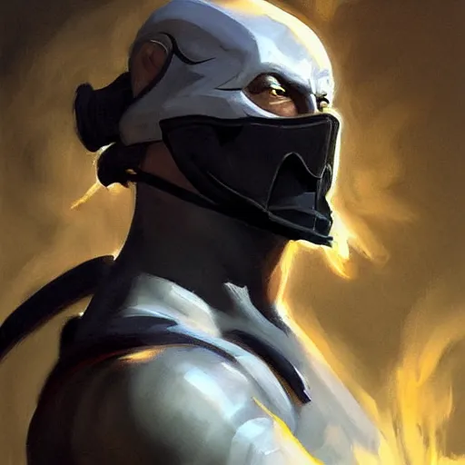 Image similar to greg manchess portrait painting of smoke from mortal kombat as overwatch character, medium shot, asymmetrical, profile picture, organic painting, sunny day, matte painting, bold shapes, hard edges, street art, trending on artstation, by huang guangjian and gil elvgren and sachin teng