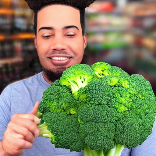 Prompt: a man with broccoli head