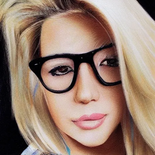 Prompt: “ gorgeous woman with glasses and bleach blonde hair, portrait, hyperrealistic ”