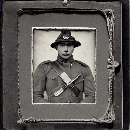 Prompt: tintype photographs of watchmen, machine mediums, dieselpunk troopers and ghost pilots