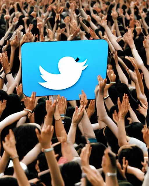 Image similar to stock photo of people worshipping the twitter logo,