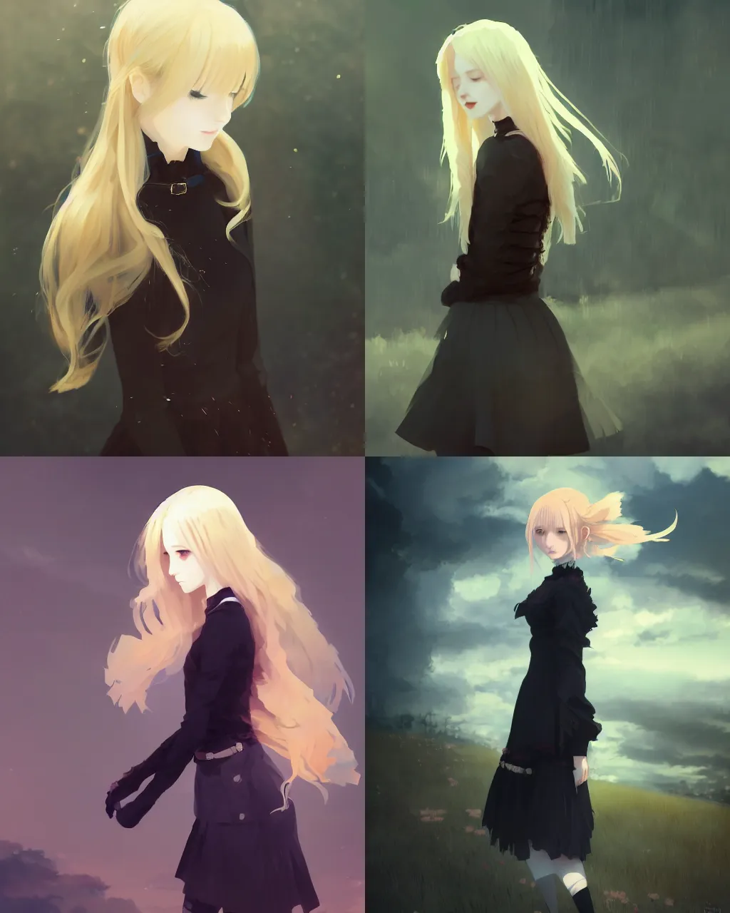 Prompt: girl with blonde hair and gothic skirt, a beautiful portrait, tone mapped, ambient lighting, art by hidari and makoto shinkai and wenjun lin