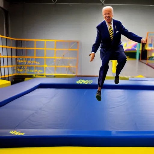 Image similar to Joe Biden jumping in a trampoline park