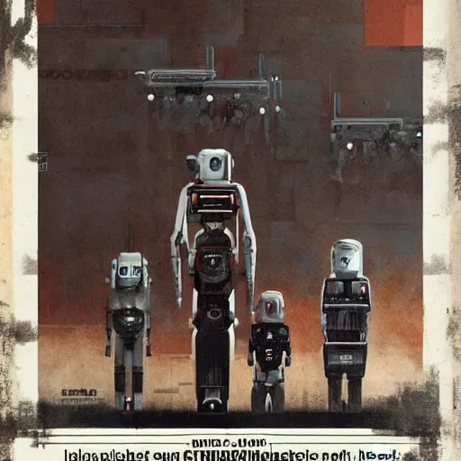 Image similar to propaganda poster of robots and humans standing side by side, side view photo, by greg rutkowski