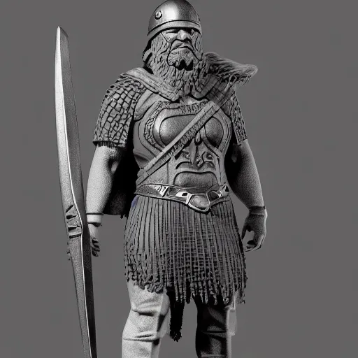 Image similar to of a 3d clay model of a viking from valhalla, ultra fine detail, hair strands, ultra high resolution, fine texture detail, miniature painting techniques, perfect proportions, marvel cinematic universe, eric bana