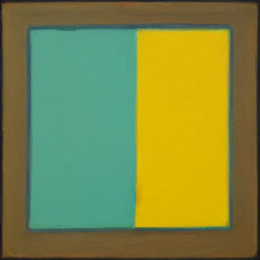 Image similar to painting, rectangle and triangle shapes, in blue, in yellow, in green, divided by black lines