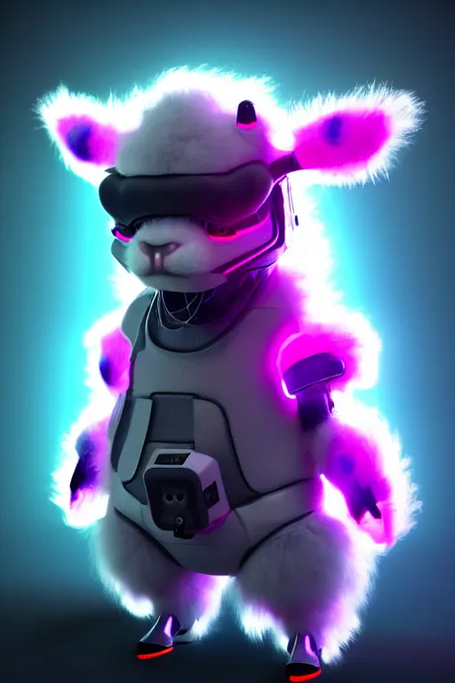 Image similar to high quality 3 d render cyberpunk very cute cyborg fluffy! cow hybrid!, highly detailed, unreal engine cinematic smooth, in the style of blade runner & detective pikachu, hannah yata charlie immer, purple neon light, low angle, uhd 8 k, sharp focus