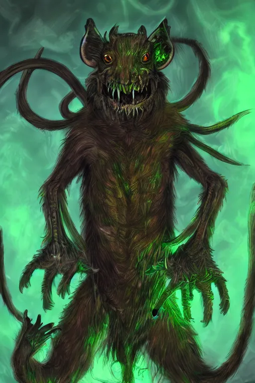 Image similar to a humanoid rat monster, green glowing eyes, highly detailed, digital art, sharp focus, trending on art station, skaven, anime art style