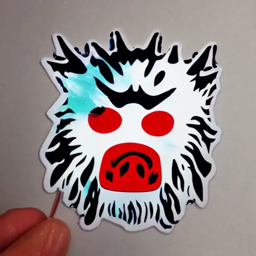 Image similar to die cut sticker, princess mononoke mask, splatter paint