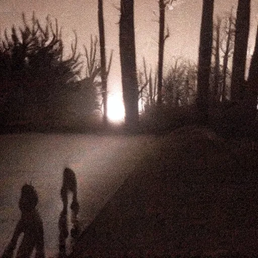 Image similar to 2 0 0 0 s cam trail footage of a demonic shadow figure at night, realistic