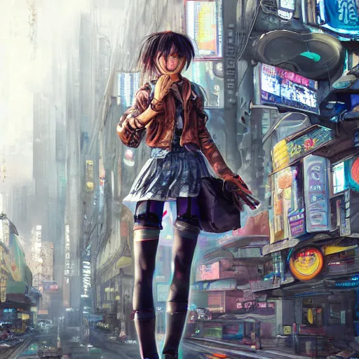 Prompt: dynamic composition, motion, ultra-detailed, incredibly detailed, a lot of details, amazing fine details and brush strokes, colorful and grayish palette, smooth, HD semirealistic anime CG concept art digital painting, watercolor oil painting of Clean and detailed post-cyberpunk sci-fi close-up girl wearing jacket and skirt, in asian city in style of cytus and deemo, blue flame, relaxing, calm and mysterious vibes,, by a Chinese artist at ArtStation, by Huang Guangjian, Fenghua Zhong, Ruan Jia, Xin Jin and Wei Chang. Realistic artwork of a Chinese videogame, gradients, gentle an harmonic grayish colors. set in half-life 2, Matrix, GITS, Blade Runner, Neotokyo Source, Syndicate(2012), dynamic composition, beautiful with eerie vibes, very inspirational, very stylish, with gradients, surrealistic, dystopia, postapocalyptic vibes, depth of field, mist, rich cinematic atmosphere, perfect digital art, mystical journey in strange world