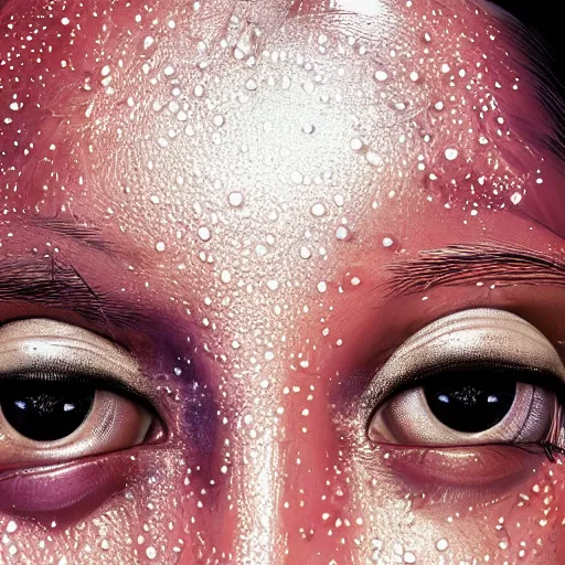 Image similar to closeup of sweating forehead with sweat on it, big drops of sweat, big beads of sweat, sweat drops, airbrush painting, forehead only, by Hajime Sorayama, trending on artstation, beautiful lighting, sharp, details, hyper-detailed, HD, HDR, 4K, 8K