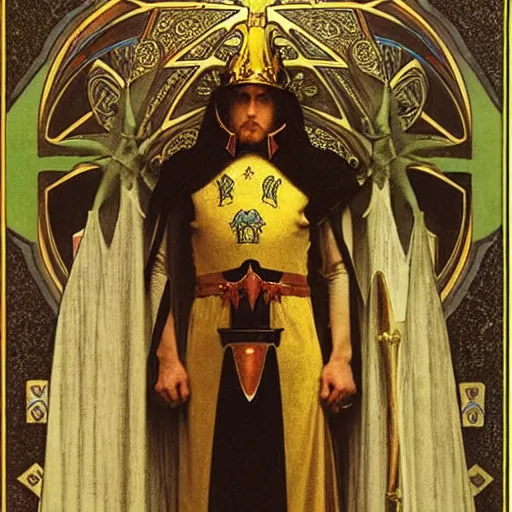 Image similar to The castle Knight, major arcana palace occult, by paul delaroche, alphonse mucha and arnold böcklin arnold böcklin hyperrealistic 8k, very detailed