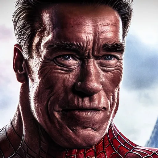 Image similar to Arnold Schwarzenegger as spiderman , muscle extremely detailed, fantastic details full face, mouth, trending on artstation, pixiv, cgsociety, hyperdetailed Unreal Engine 4k 8k ultra HD, WLOP