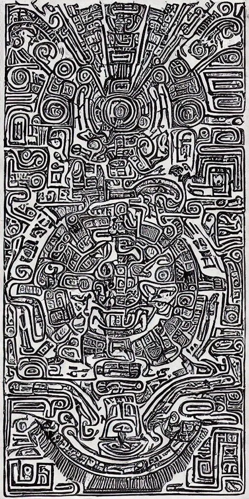 Image similar to mayan hieroglyph blueprints to a spaceship