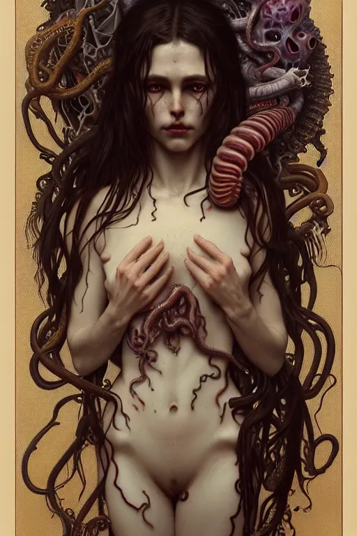 Prompt: ultra realistic, sasha vykos, tzimisce, flesh, metamorphosis, vampire, sabbat, tentacles, bone, body horror, intricate details, eerie, highly detailed, octane render, 8 k, art by artgerm and alphonse mucha and greg rutkowski