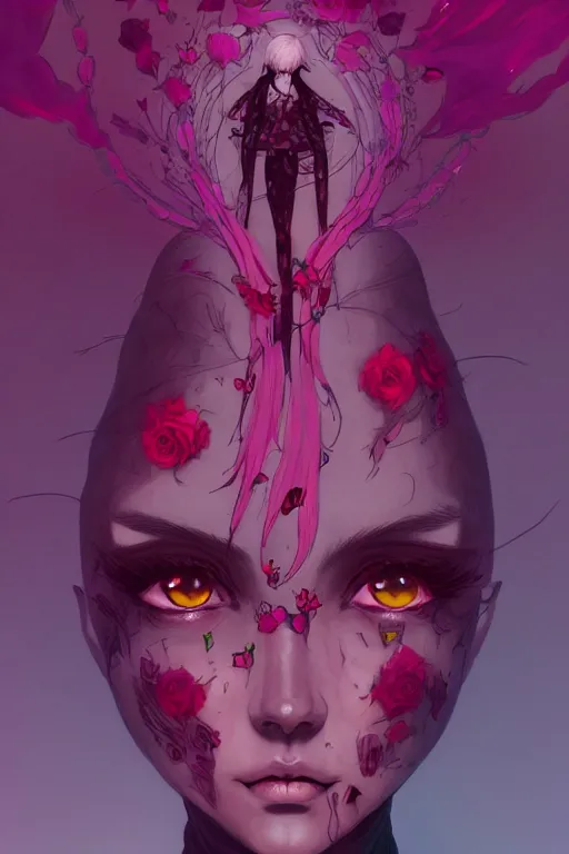 Image similar to 👁🌹👾, heartbroken, dreary, artstation, moebius + loish, hd,