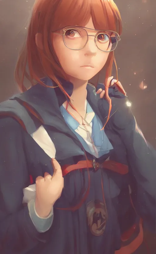 Prompt: a portrait of a cute female ravenclaw student, hogwarts setting, vivid colors, soft lighting, atmospheric, cinematic, moody, in the style of ilya kuvshinov and range murata, krenz cushart, rule of thirds, oil on canvas, 8 k