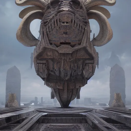 Image similar to fuming effigy, gatebreaker ram, beings of astonishing structure, high detail, cinematic, cgsociety 8k