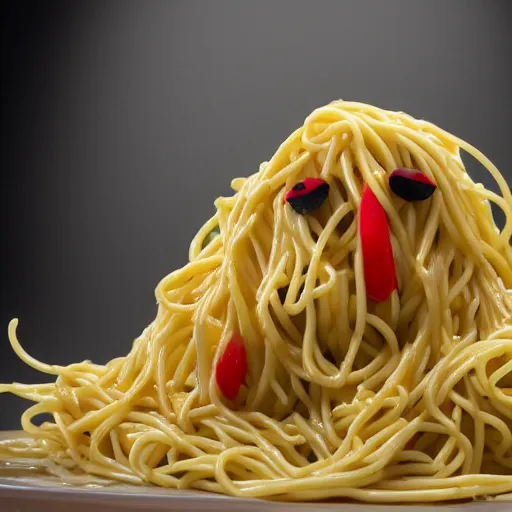 Image similar to a creature completely made of spaghetti