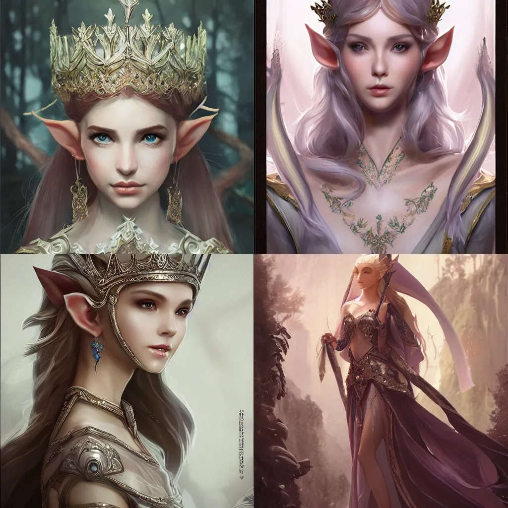 Prompt: Beautiful and elegant elf queen, full of details, matte painting, concept art, smooth, by Ina Wong and WLOP，trending on cgsociety and artstation，8kHDR，light effect，-H 768