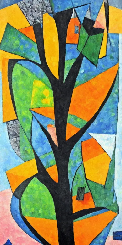 Image similar to Cubism painting of a tree, masterpiece