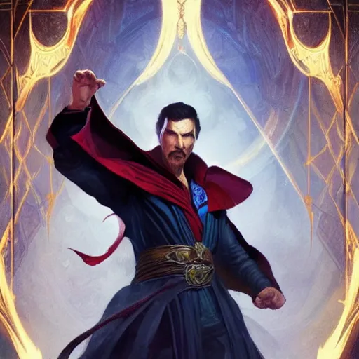 Prompt: Dr strange as a character in Diablo 3, gorgeous, beautiful, intricate, highly detailed, digital painting, artstation, oppressive lighting, concept art, sharp focus, illustration, art by greg rutkowski and alphonse mucha