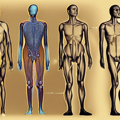 Image similar to the human body, surrealist, cross-section diagram