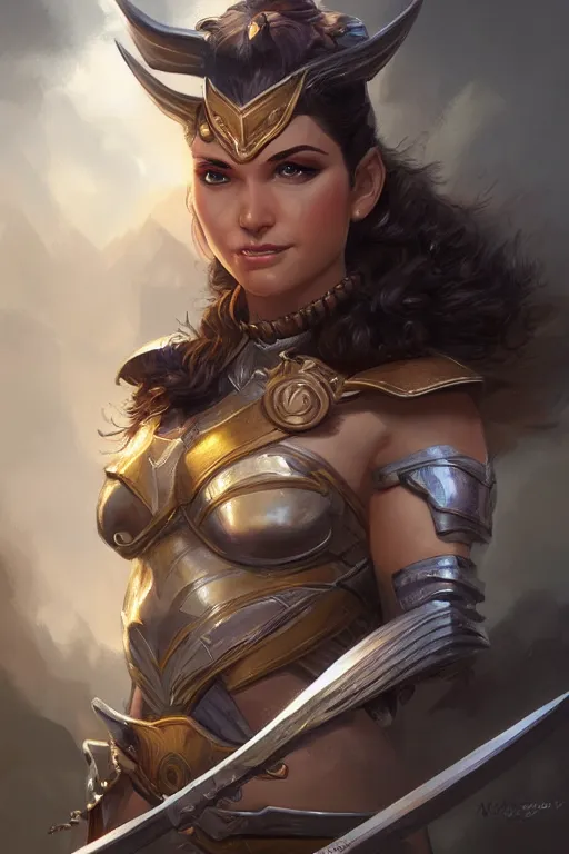 Image similar to amazon valkyrie athena, d & d, fantasy, portrait, highly detailed, headshot, digital painting, trending on artstation, concept art, sharp focus, illustration, art by artgerm and greg rutkowski and magali villeneuve