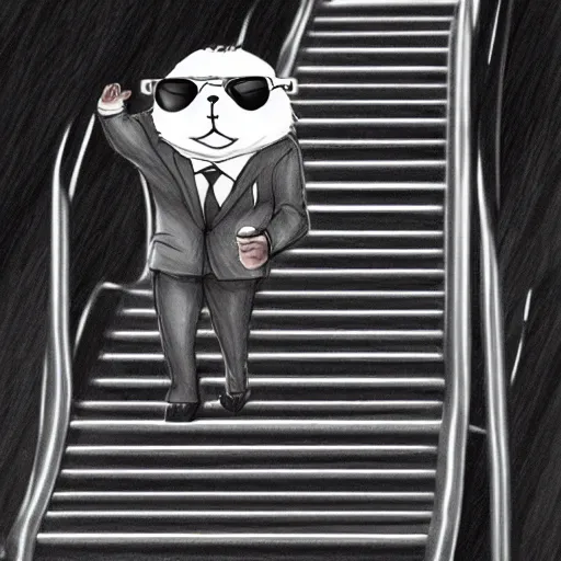 Prompt: a seal with sunglasses wearing a suit on an escalator, concept art, highly detailed, digital art, trending on artstation