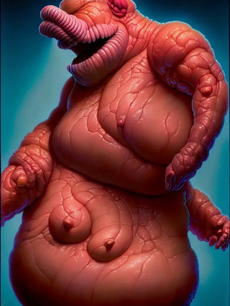 Prompt: hyperrealistic rendering, fat smooth cronenberg flesh monster homer simpson by donato giancola and greg rutkowski and wayne barlow and zdzisław beksinski, product photography, action figure, sofubi, studio lighting, colored gels, colored background