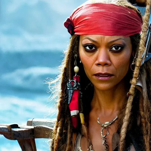 Image similar to Zoe Saldana as a pirate in pirates of the caribbean