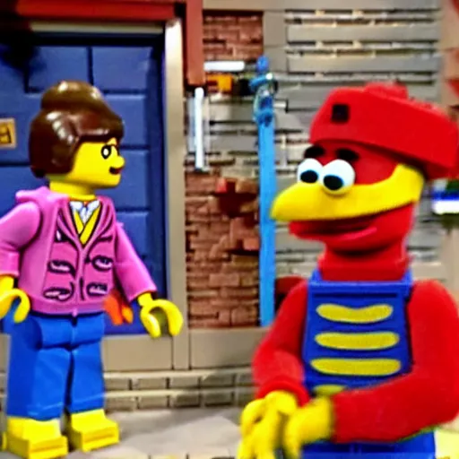 Image similar to Still from Sesame Street episode where Bert and Ernie build a Lego set