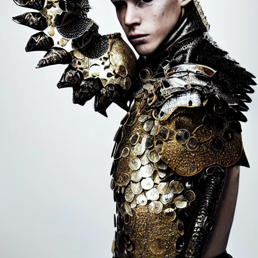 Image similar to a portrait of a beautiful young male wearing an alexander mcqueen armor made of virus , photographed by andrew thomas huang, artistic