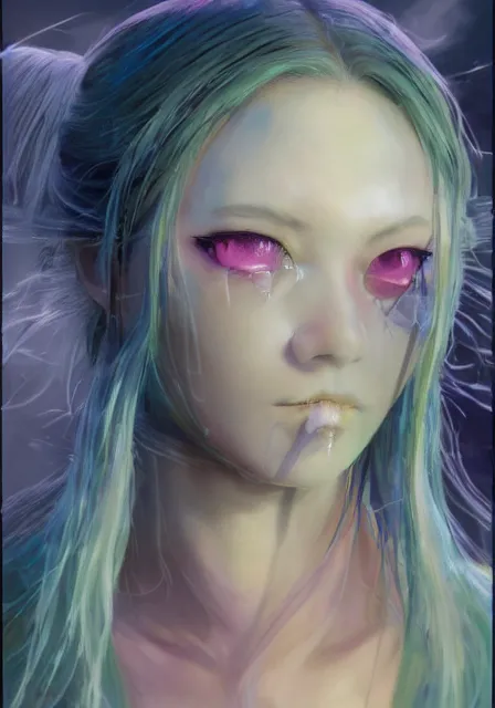 Prompt: bautiful portrait of a slime woman's face by aramaki shinji, amano yoshitaka, 8 k, hd