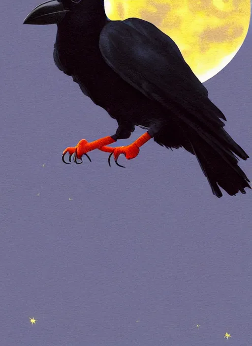 Prompt: book cover, crow in front of the full big moon, realistic colors, digital art