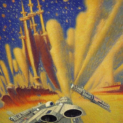 Prompt: star wars battlecruiser by georges lemmen, neo - impressionism, futuristic