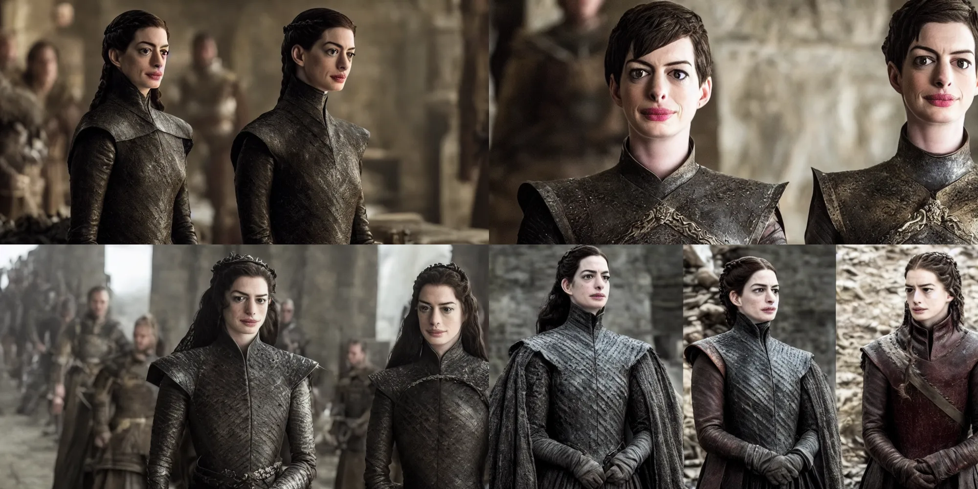 Prompt: Anne Hathaway in Game Of Thrones, film footage