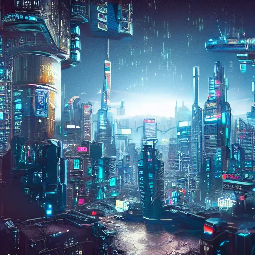 Image similar to asteroid with cyberpunk city on it