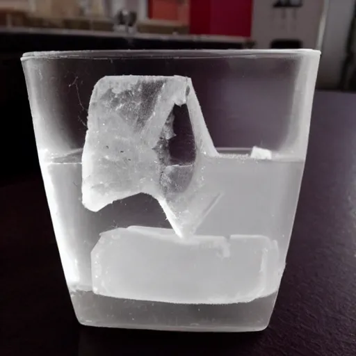 Image similar to an ice cube with a comically sad face crying